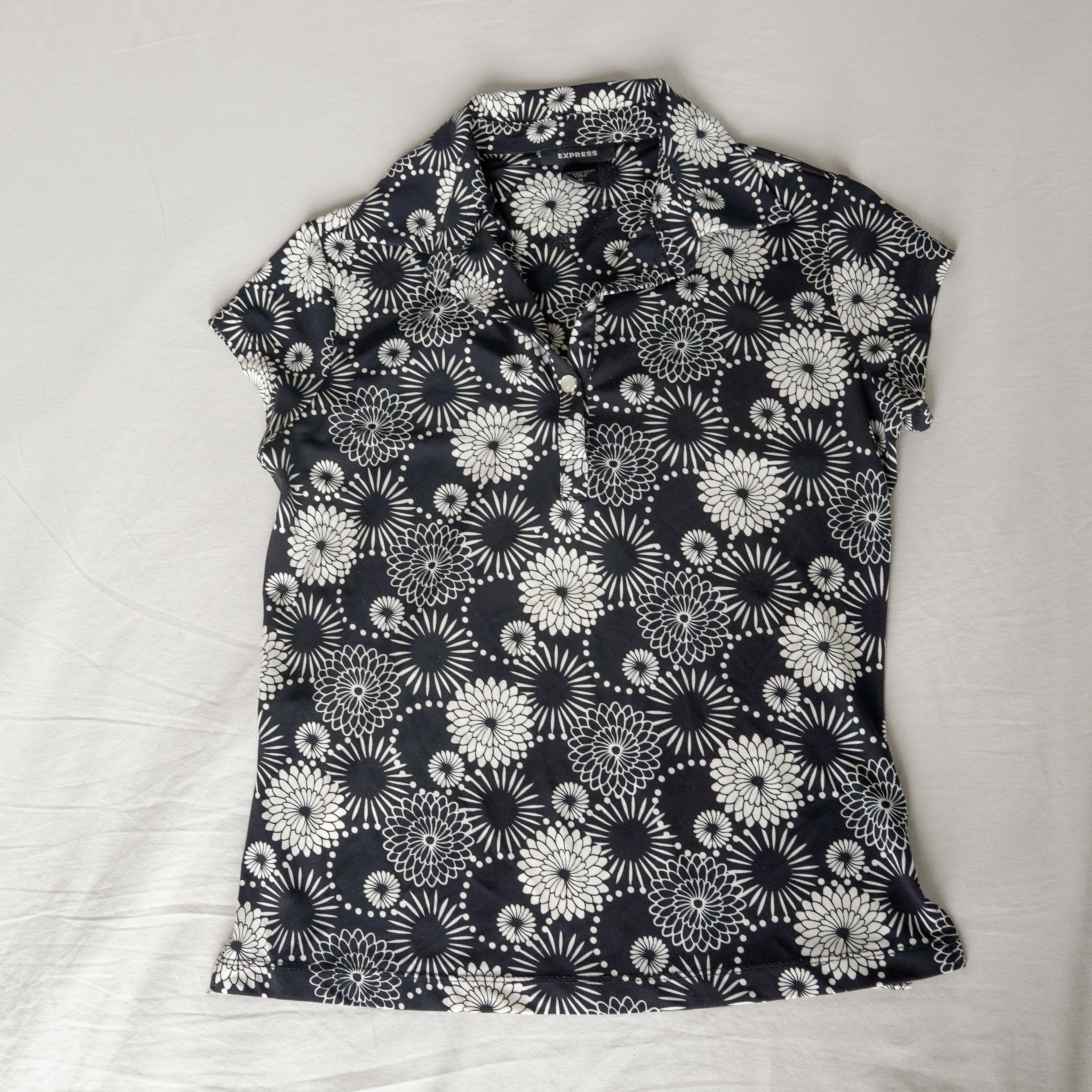 Express Floral Stretch Polo Top | Y2K | Size Small