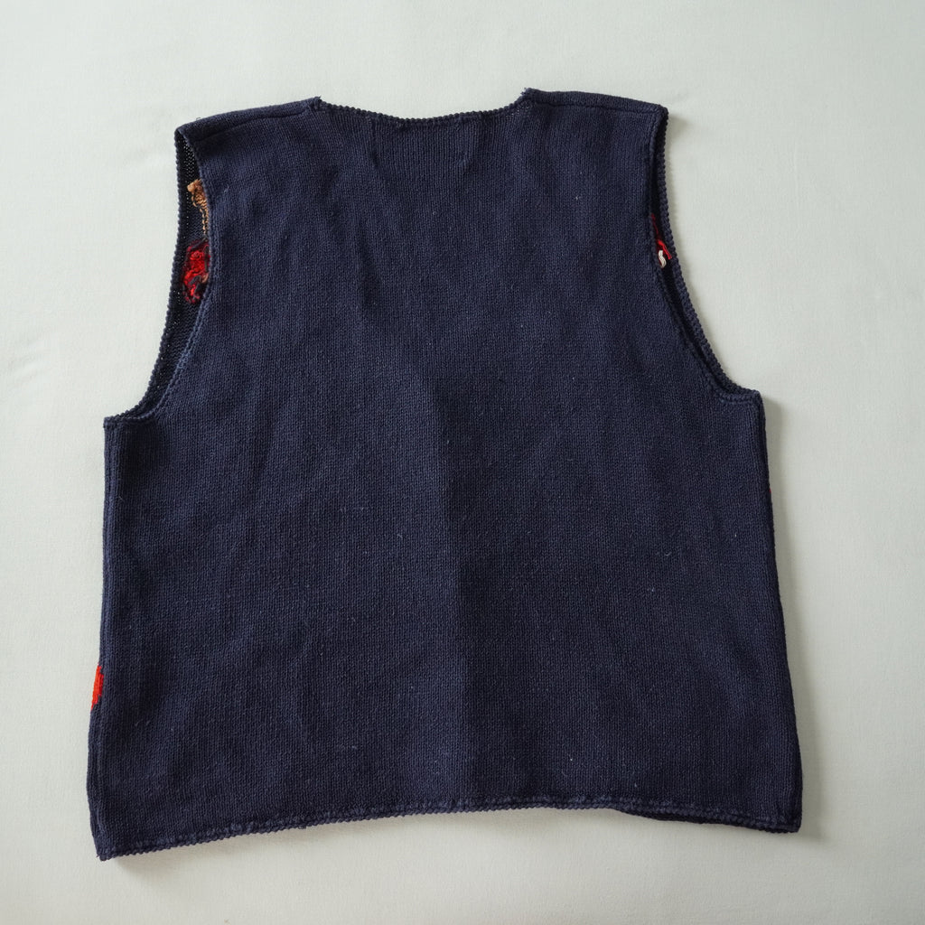 Vintage Eagle's Eye Teddy Bear Knit Sweater Vest Navy Ramie Cotton Cardigan – Size Small
