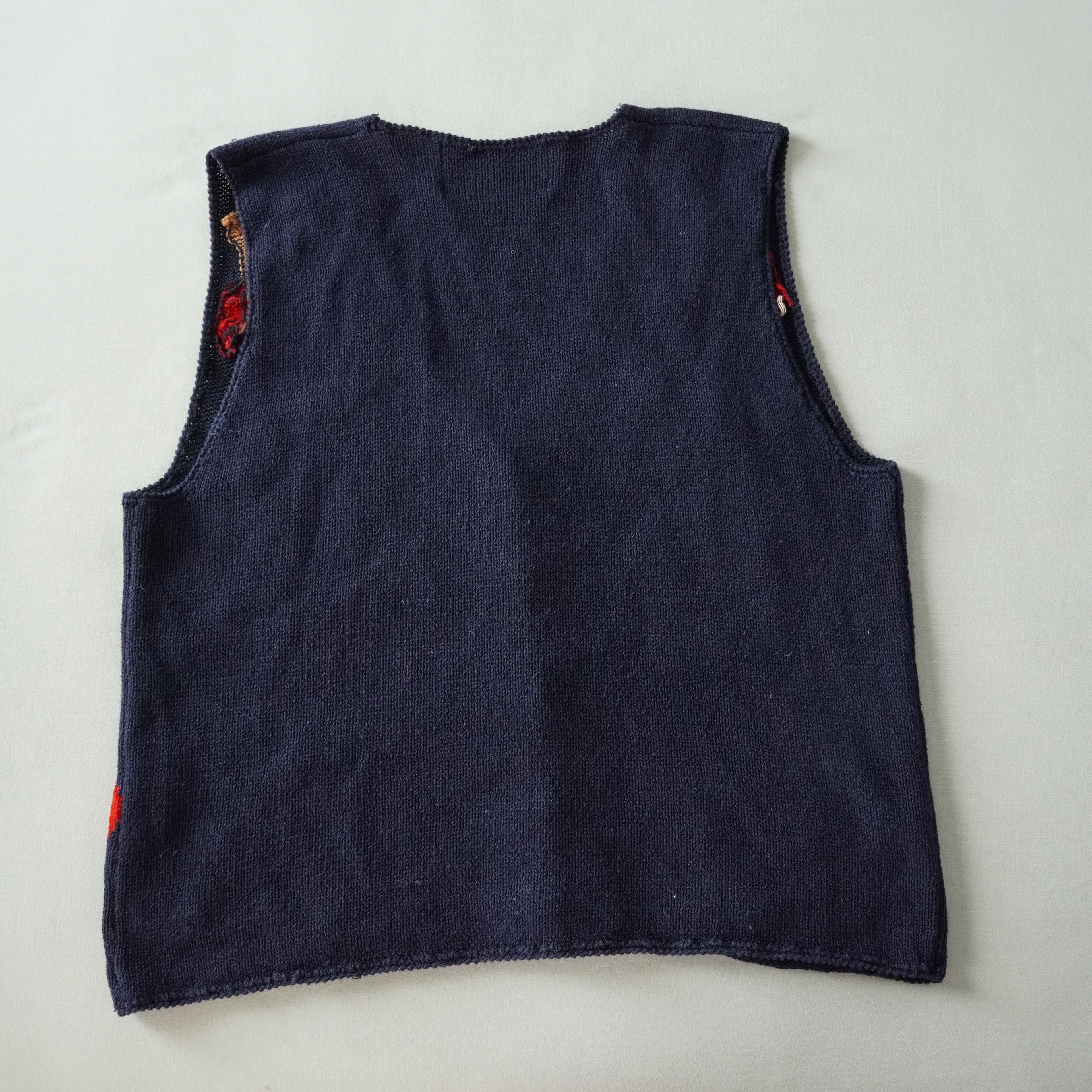 Vintage Eagle's Eye Teddy Bear Knit Sweater Vest Navy Ramie Cotton Cardigan – Size Small