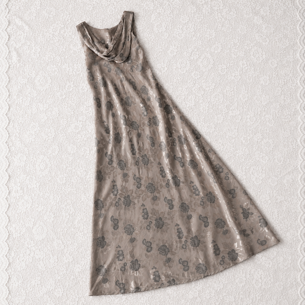 CDC Champagne Floral Jacquard Maxi Dress | Vintage | Size 6