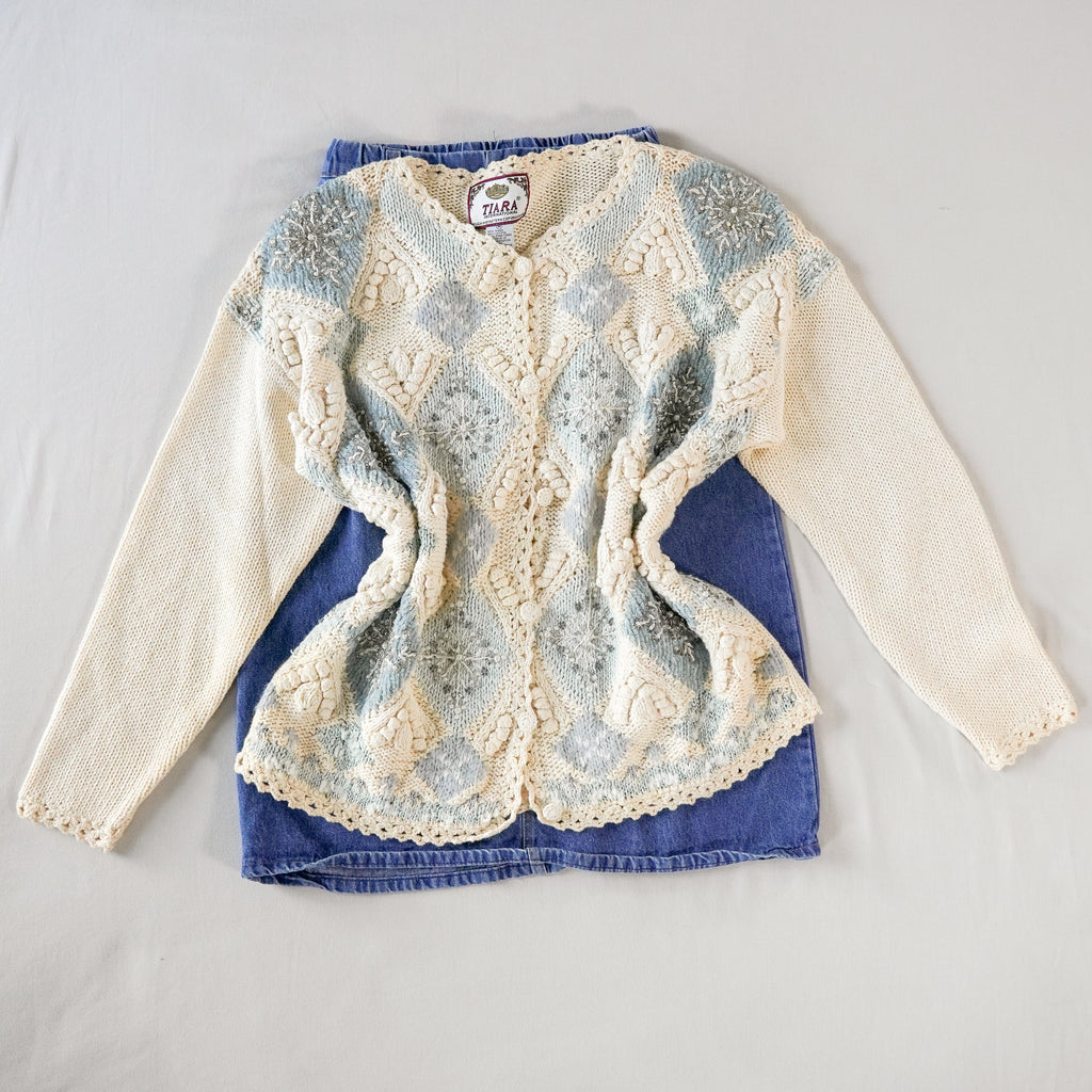 TIARA International Embellished Argyle Cardigan | Vintage | Size M