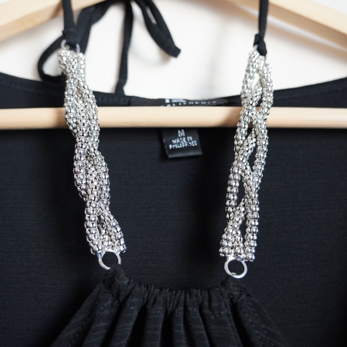 Y2K iZ Byer California Black Cowl Neck Halter Beaded Going Out Top M NWT
