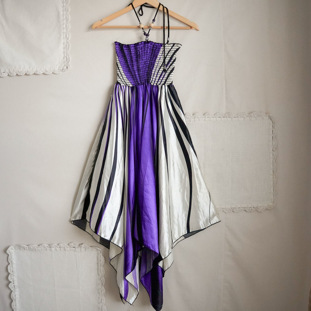 123 Handkerchief Hem Halter Dress Beaded Tie Neck | Y2K | Small