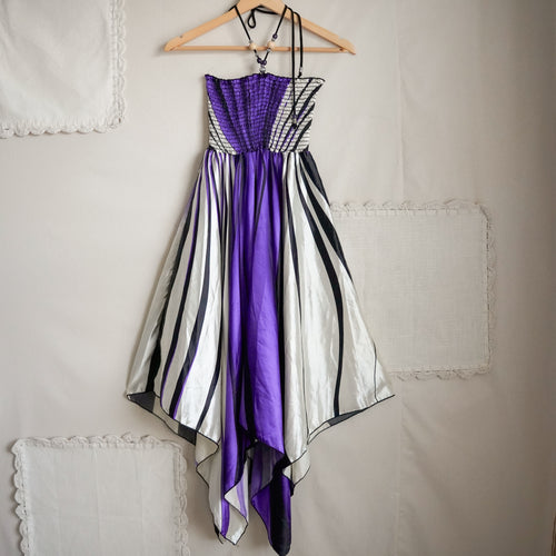 123 Handkerchief Hem Halter Dress Beaded Tie Neck | Y2K | Small