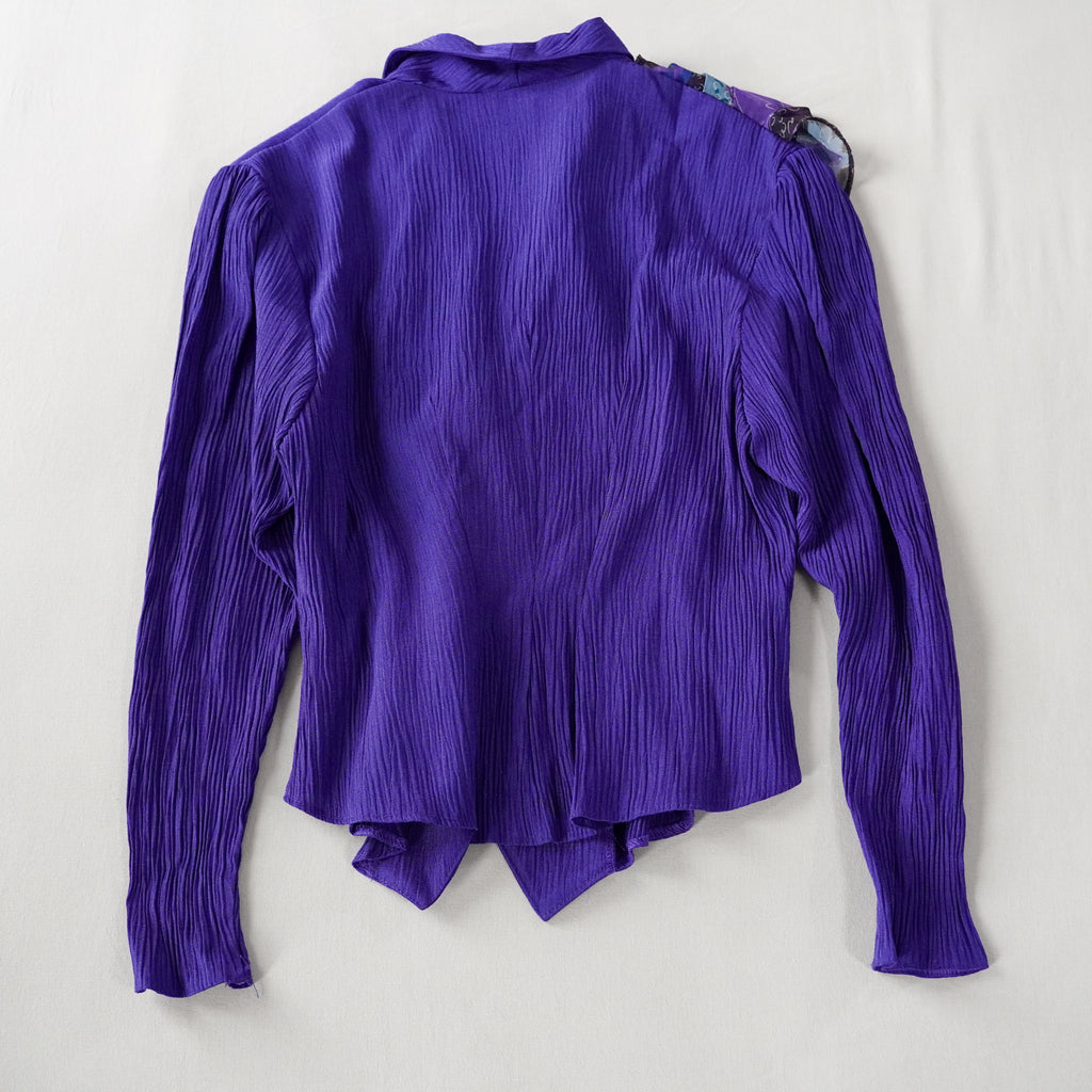 Berkertex Occasions Purple Crinkle Blazer with Floral Chiffon Accent – Size 14