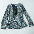 Alberto Makali Abstract Print Ring Detail Bell Sleeve Blouse | Y2K | Small
