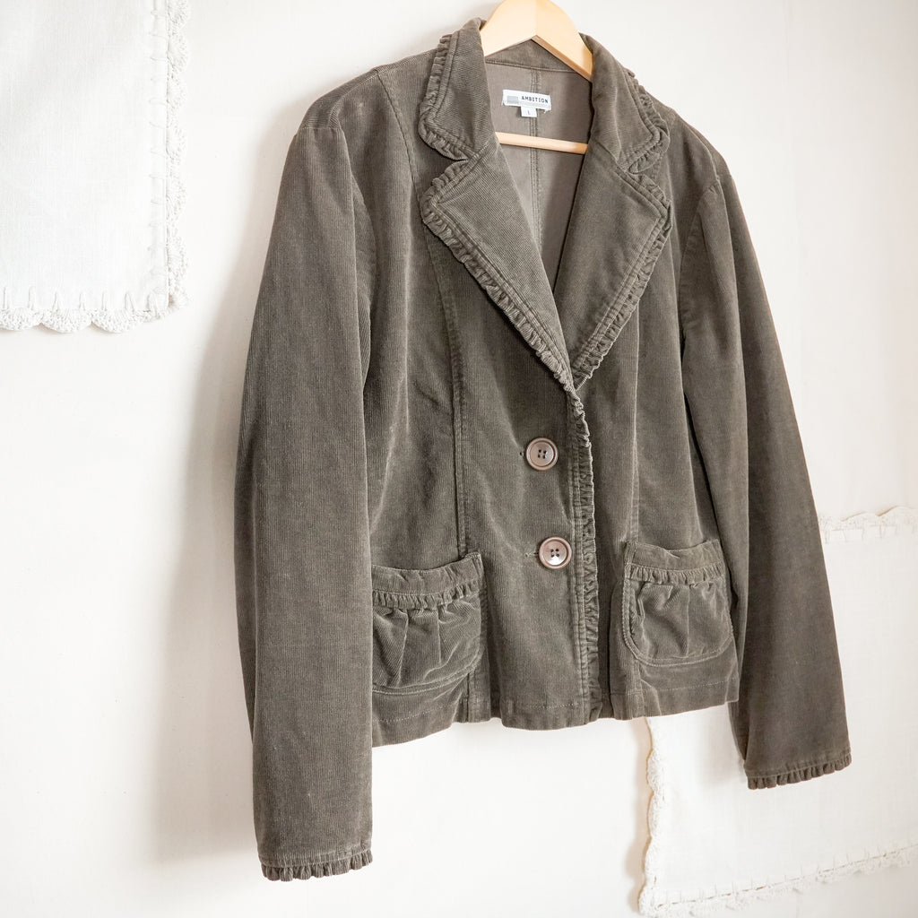 Ambition Corduroy Blazer Jacket Ruffle Trim | Y2K | Large