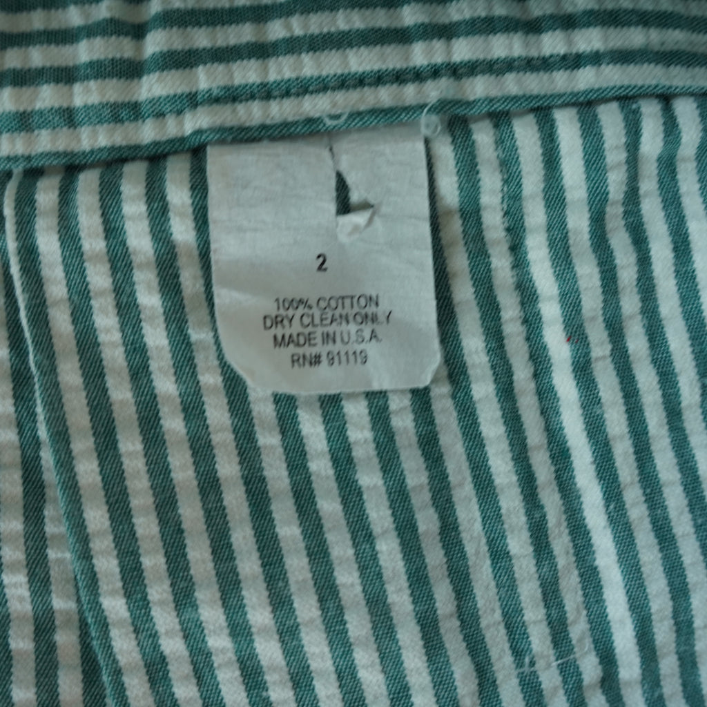 Vintage Y2K Express Seersucker Pleated Mini Skirt | Green Stripe | Size 2 | Made in USA